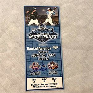 2014 Carolina League MILB All-Star challenge ticket stub Courtney Hawkins Signed
